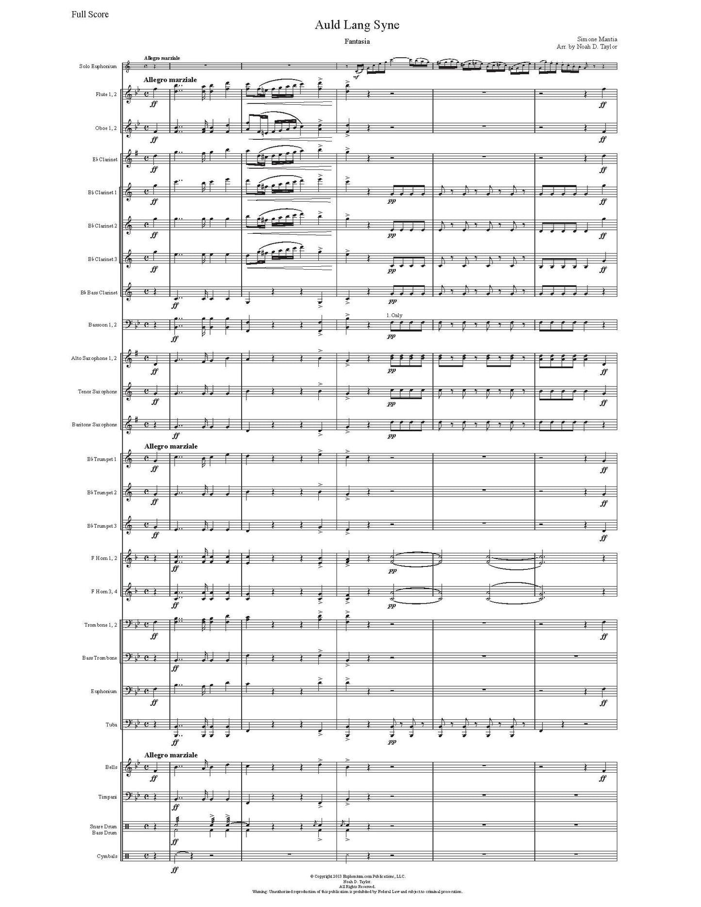 Mantia arr. Taylor - Auld Lang Syne - for Solo Euphonium and Band - DOWNLOAD