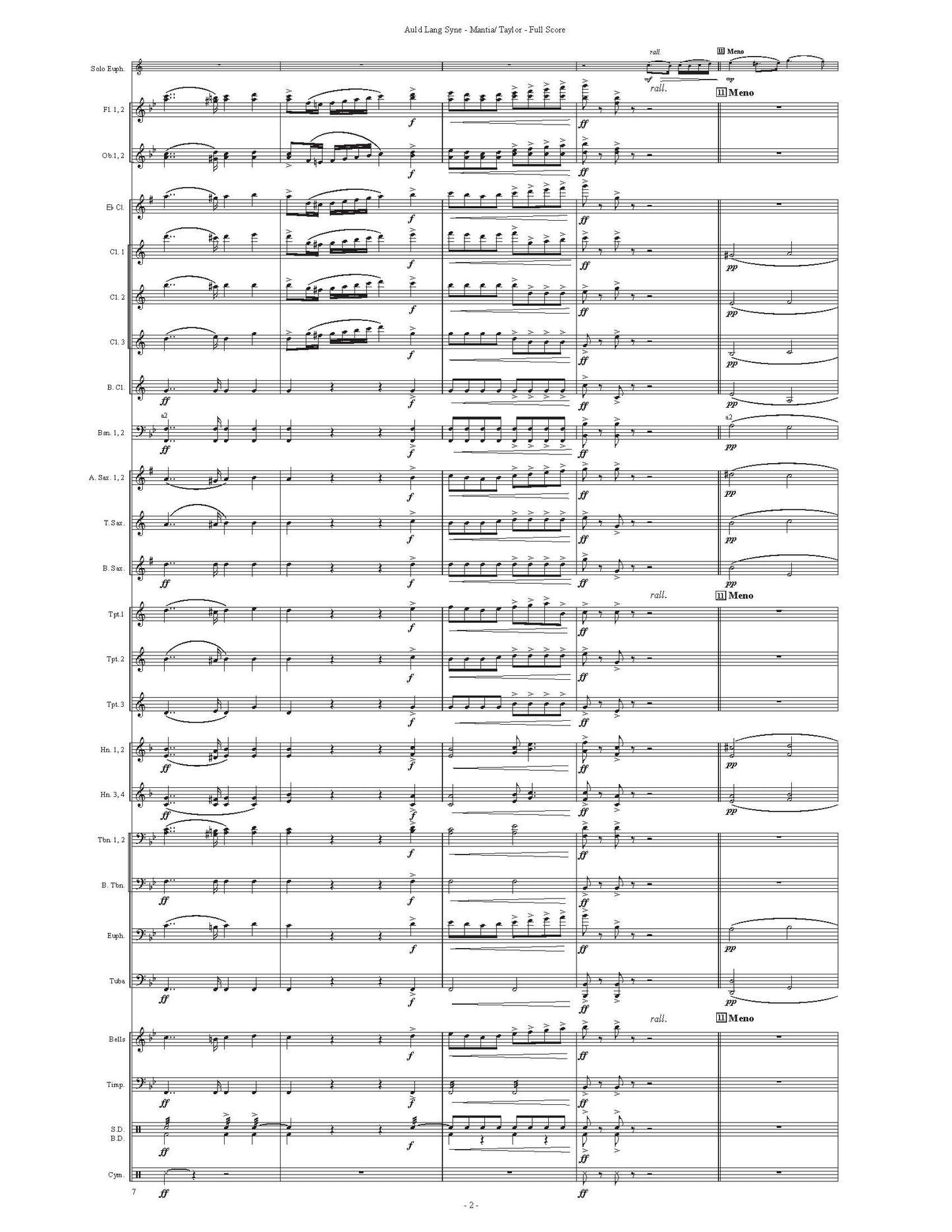 Mantia arr. Taylor - Auld Lang Syne - for Solo Euphonium and Band - DOWNLOAD