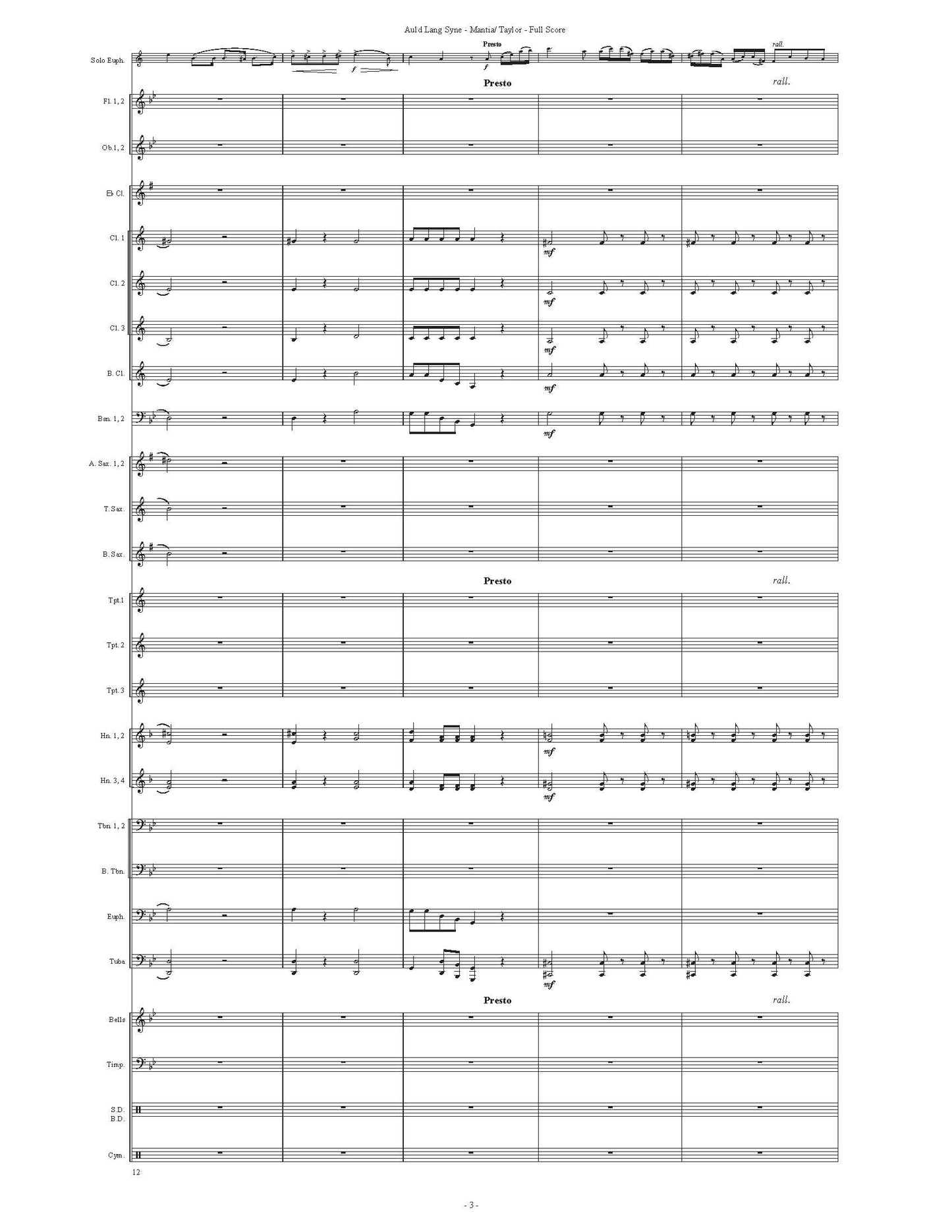 Mantia arr. Taylor - Auld Lang Syne - for Solo Euphonium and Band - DOWNLOAD