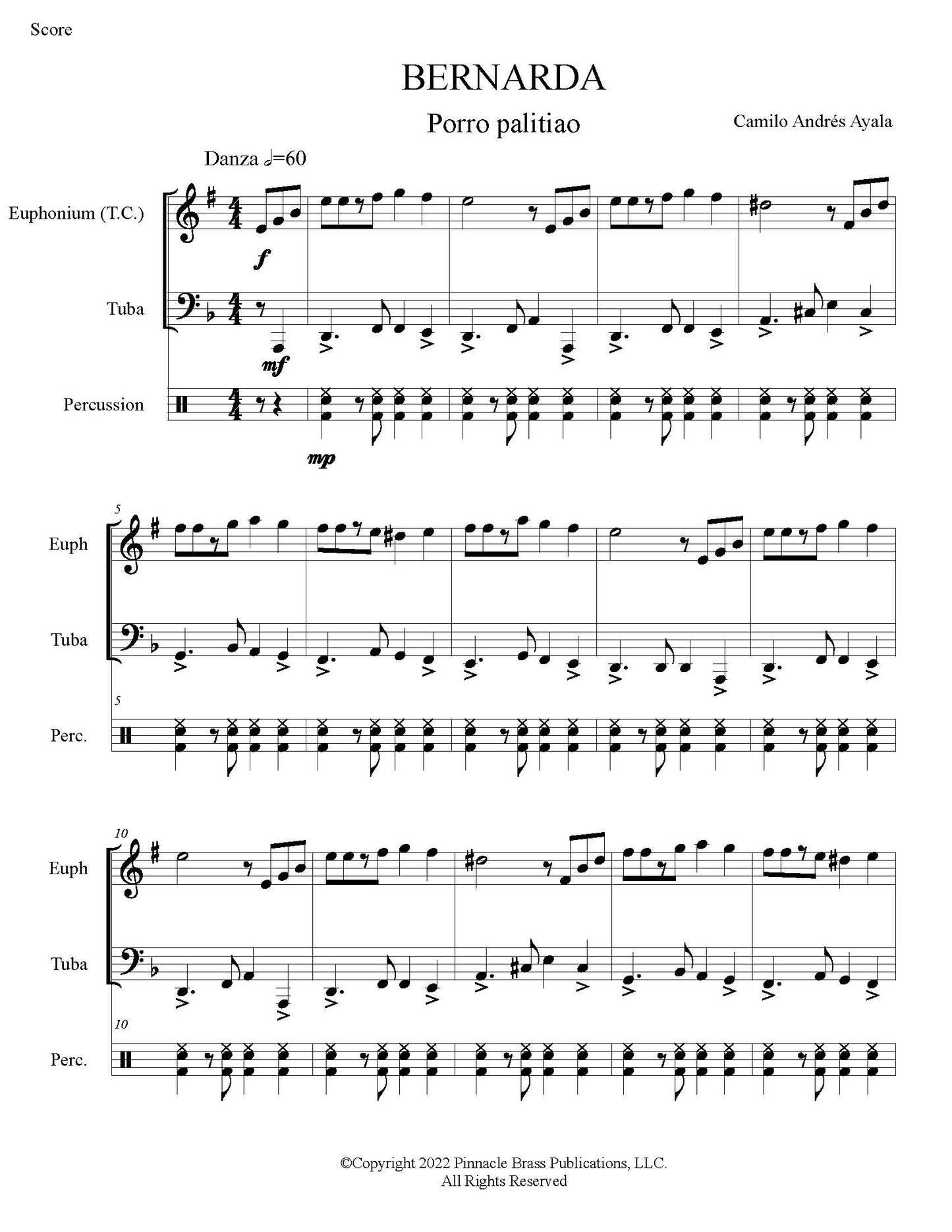 Ayala - Bernarda(Euph, Tuba, and Percussion) Downloadable