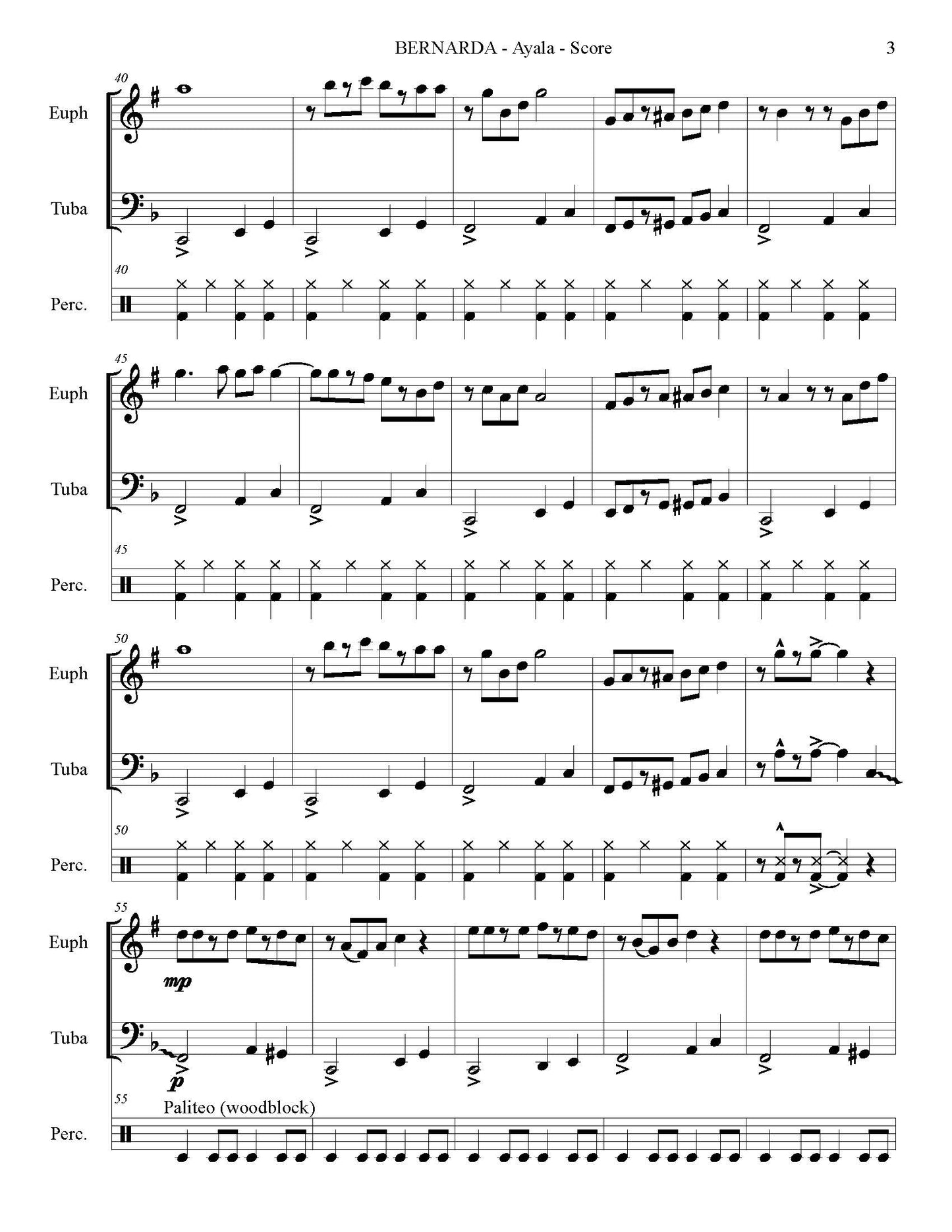 Ayala - Bernarda(Euph, Tuba, and Percussion) Downloadable