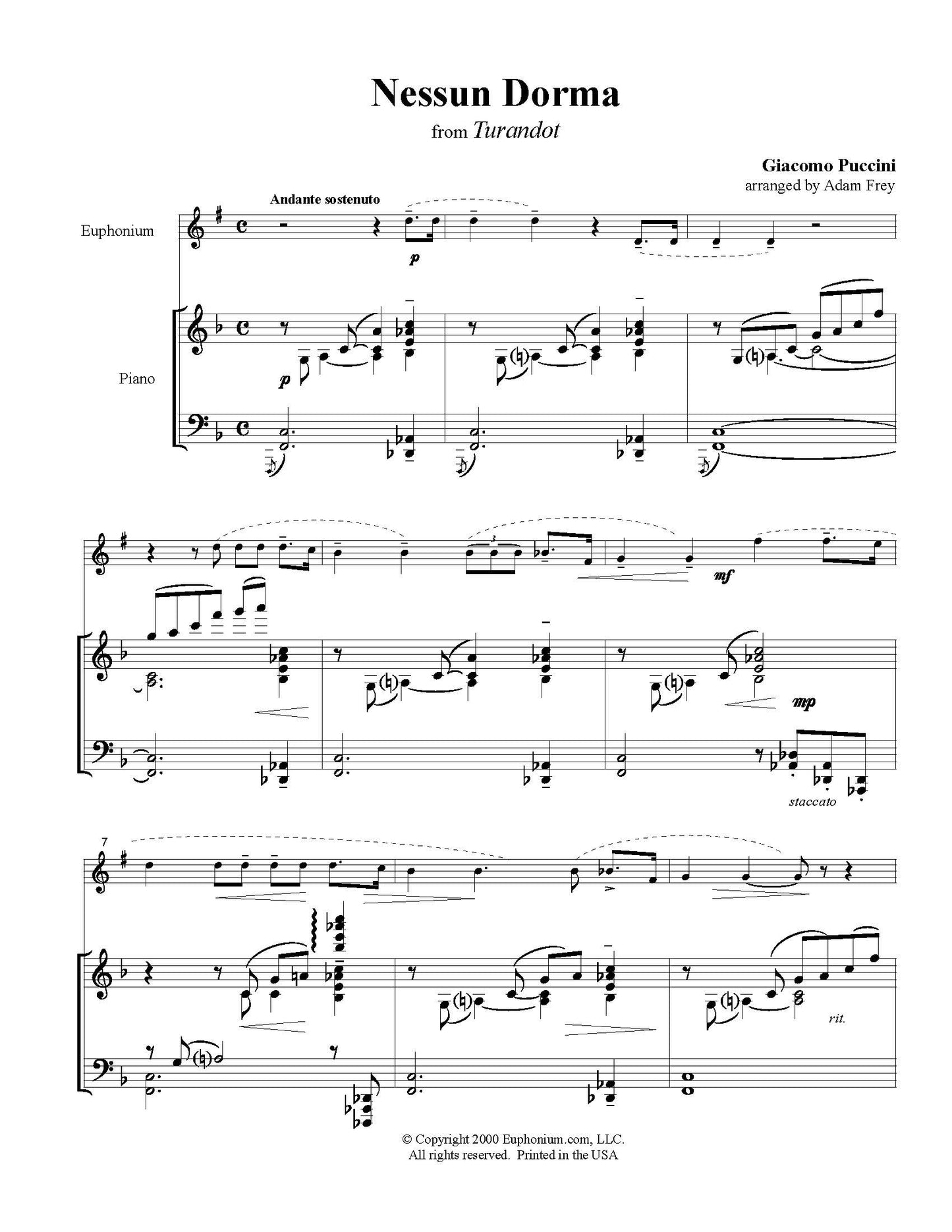 Puccini arr. Frey - Nessun Dorma - DOWNLOAD