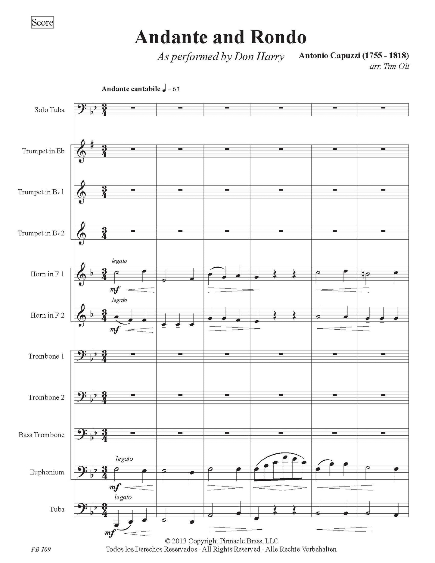 Capuzzi arr. Olt - Andante and Rondo for Solo Tuba and Brass Ensemble - DOWNLOAD