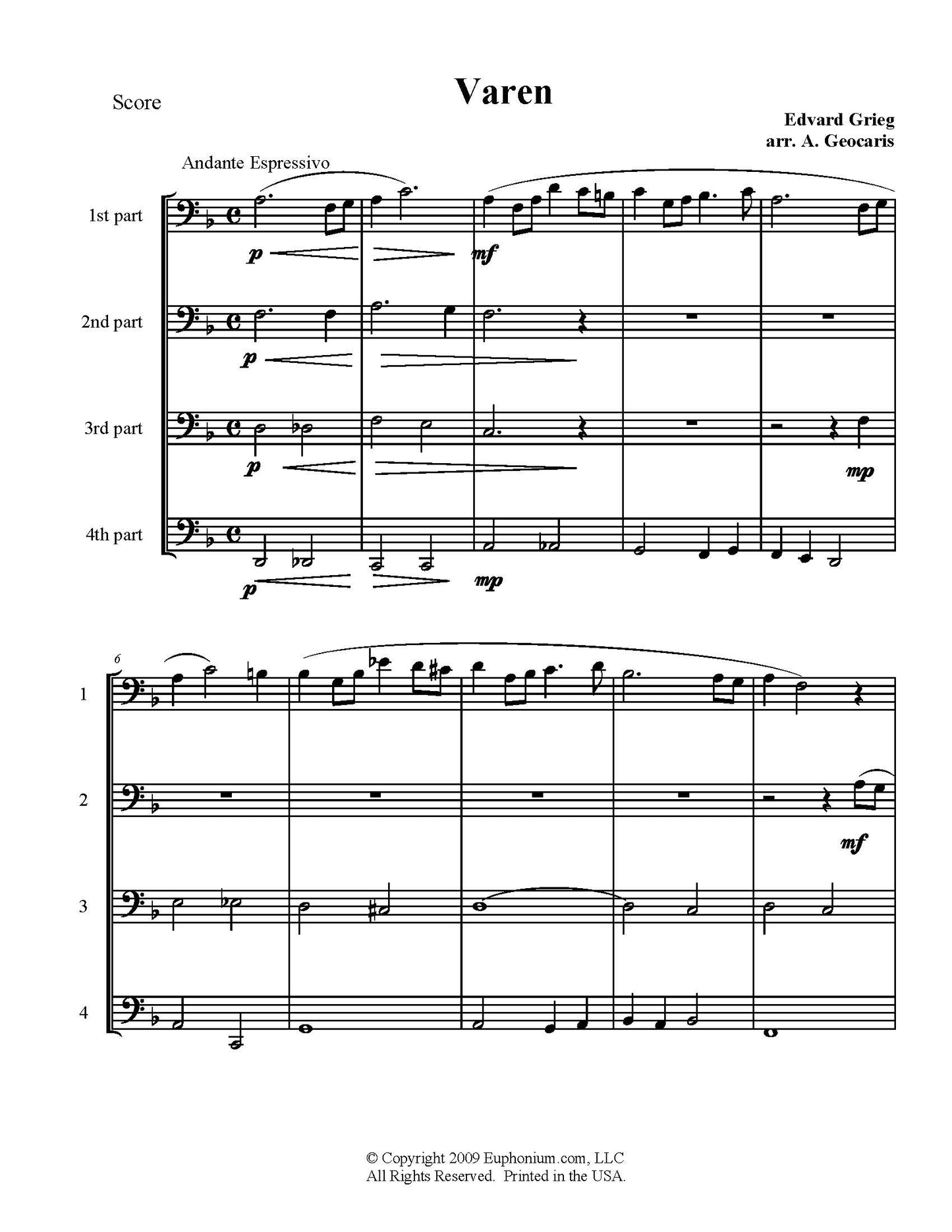 Grieg/Geocaris - Varen (for Quartet)