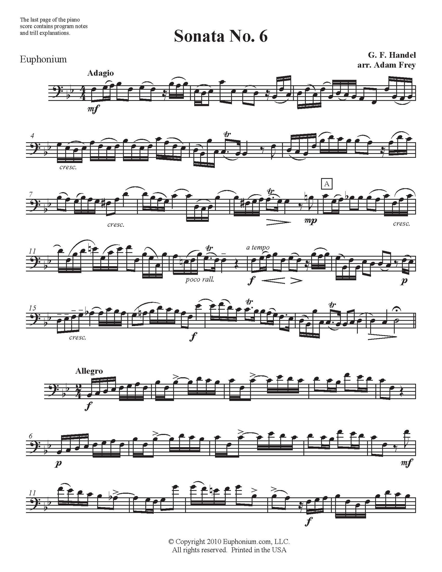 Handel arr. Frey - Sonata No. 6